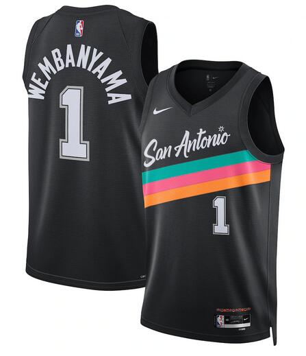 Men's San Antonio Spurs #1 Victor Wembanyama Black 2025/26 City Edition Stitched Basketball Jersey